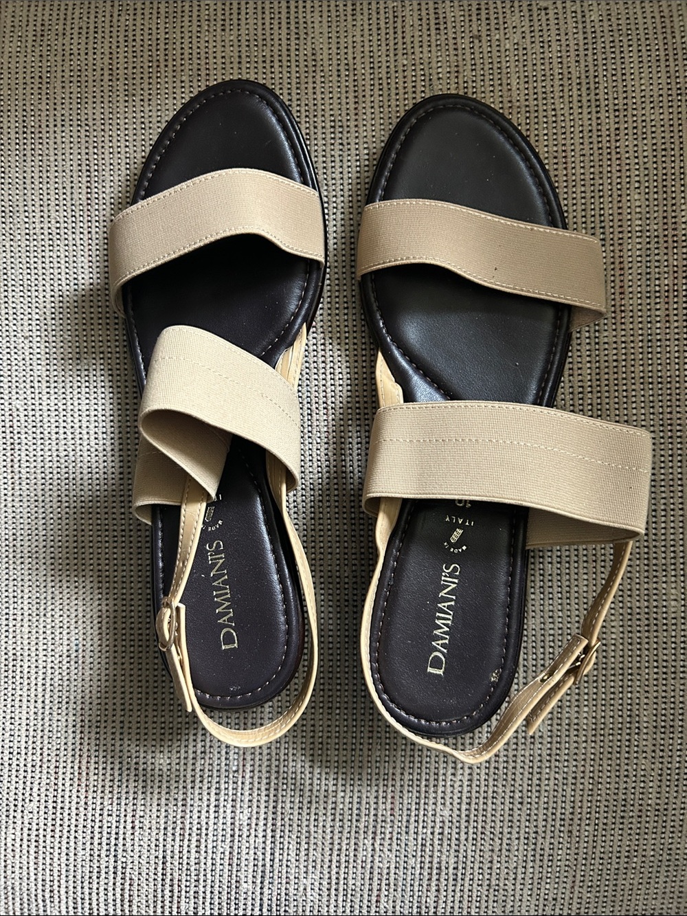 Damianti Beige Double-Strap Flat Sandals for Women